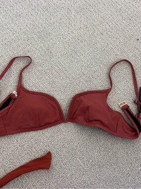 Somerfield Swim Rust Ribbed Bikini Top - Deep Brick Red